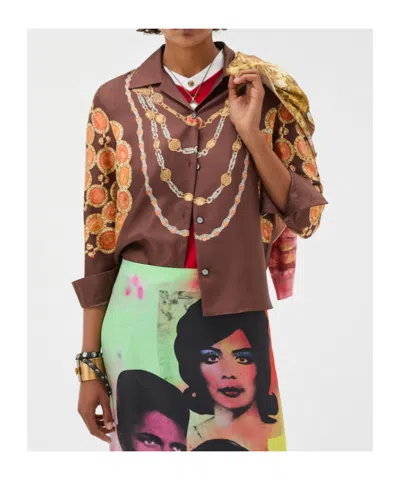 Versace Shirt Printed Shirt Look 62 Brown With Printed Silk Motif For Women