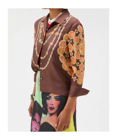 Versace Shirt Printed Shirt Look 62 Brown With Printed Silk Motif For Women