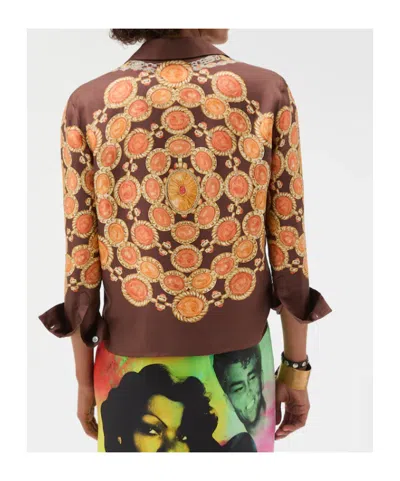 Versace Shirt Printed Shirt Look 62 Brown With Printed Silk Motif For Women