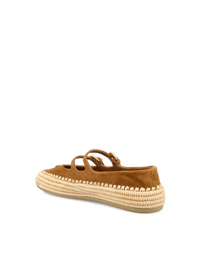 Prada Suede Double Mary Jane Strap Espadrilles In Brown