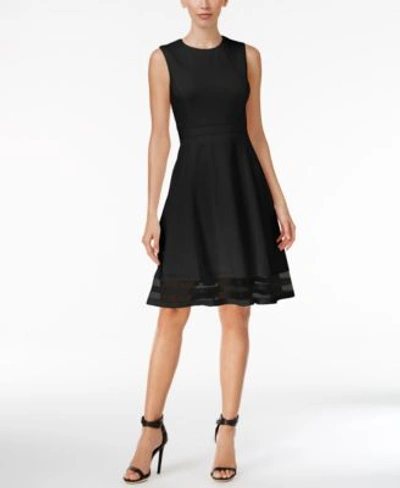 Shop Calvin Klein Petite Illusion Fit &amp; Flare Dress In Black