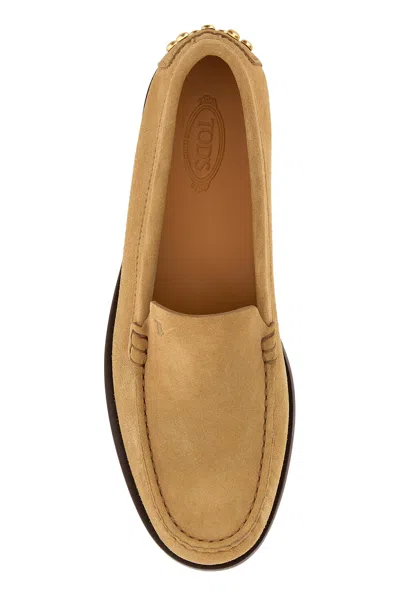 Tod's Beige Loafers With Embossed Logo And Stud Details On The Back In Leather Woman In Brown