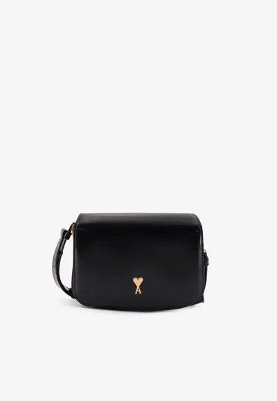 Ami Alexandre Mattiussi Paris Paris Black Shoulder Bag With Adc Plaque On The Front And Adjustable Shoulder Strap In Leather