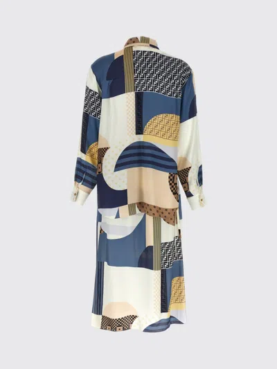 Fendi Midi Chemisier Patchwork Dress In Brown