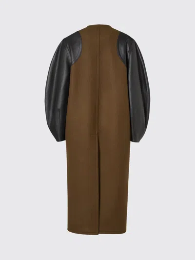 Fendi Felt Wool Cocoon Jacket With Leather-sleeve Belted Waist In Brown