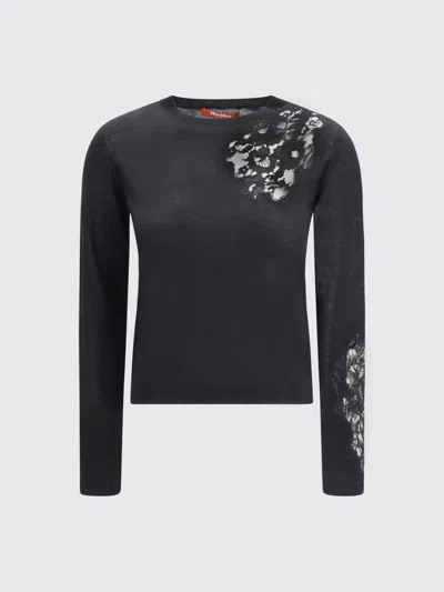 Max Mara Wool Sweater With Lace Inserts In Black