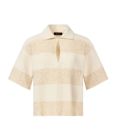 Fabiana Filippi Boxy Shirt In Striped Cotton Tweed With Sequins In Multi