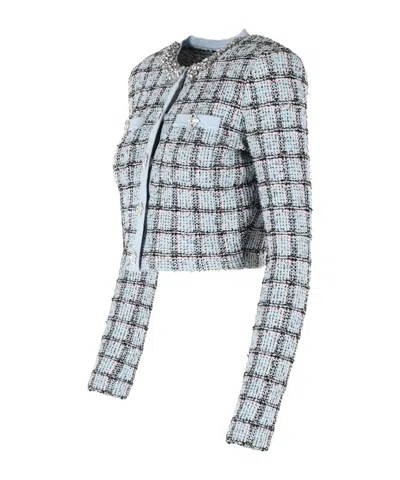 Self-portrait Checked Cropped Blazer In Multi