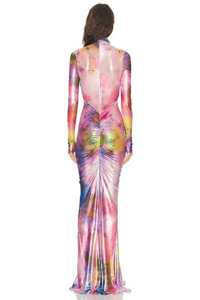 Lapointe Printed Metallic Mesh Halter Ruched Gown In Multi
