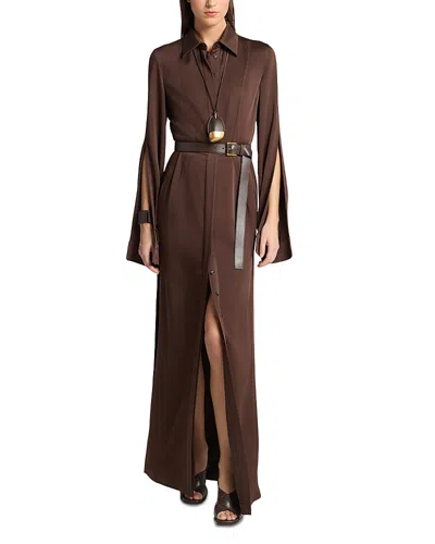 Michael Kors Split-sleeve Techno Maxi Shirtdress In Brown