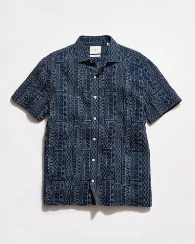 Billy Reid Short Sleeve Geo Stitch Embroidered Treme Shirt In Blue