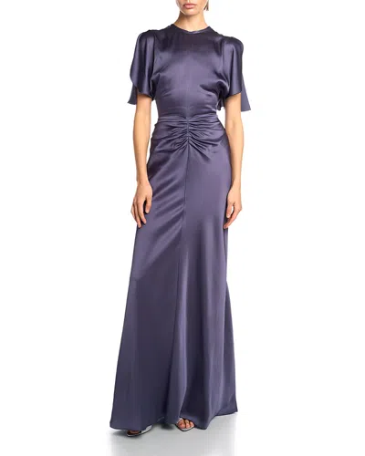 Victoria Beckham Womens Eclipse Isabella Ruched Satin Gown In Blue