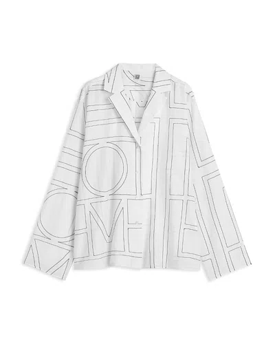 Totême Womens White Black Monogram Spread-collar Cotton-blend Shirt In Multi