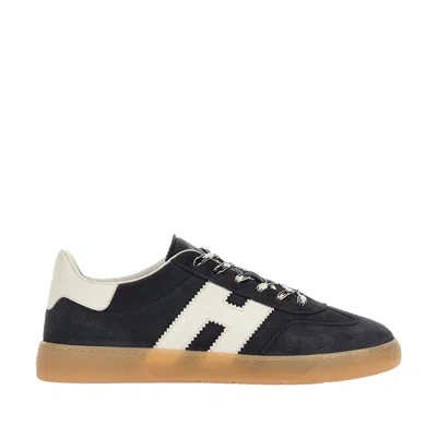 Hogan Navy Suede Leather H Sneakers In Black