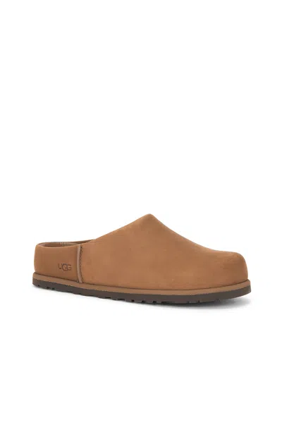 Ugg Suede Slip-on Clogs With Rounded Toe In Brown