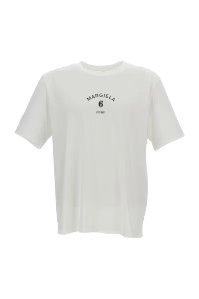 Mm6 Maison Margiela Logo Cotton Crew Neck Short Sleeve T-shirt In White