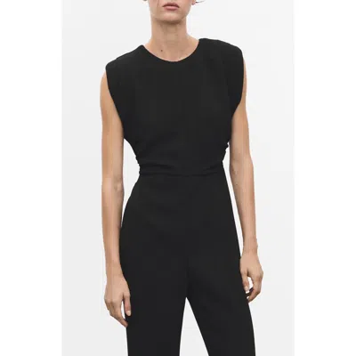 Mango Ruched Long Jumpsuit In Black