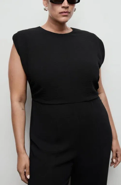 Mango Ruched Long Jumpsuit In Black