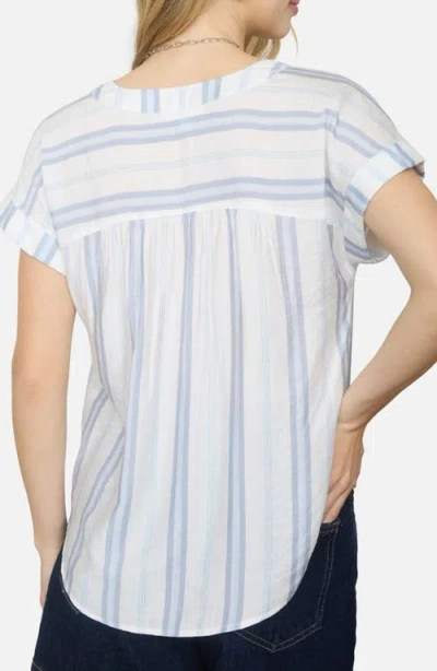Blu Pepper Stripe Split Neck Top In Blue