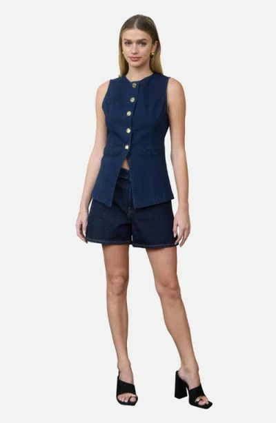 Blu Pepper Button Up Vest In Blue