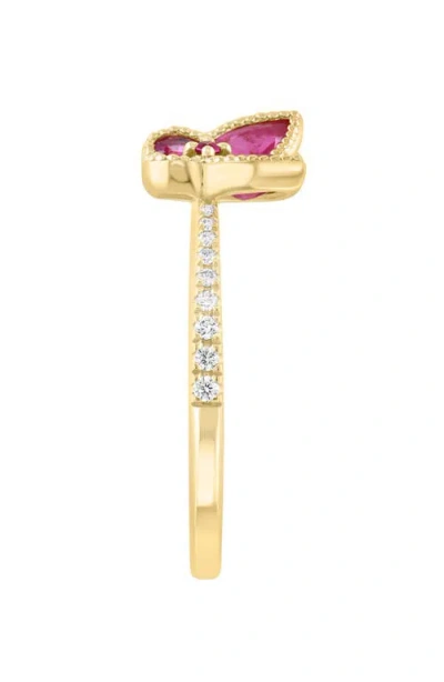 Effy Diamond & Ruby Butterfly Ring In Gold