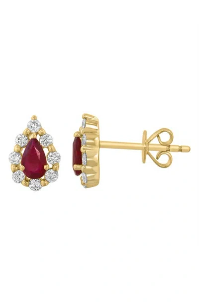 Effy Diamond & Ruby Stud Earrings In Red