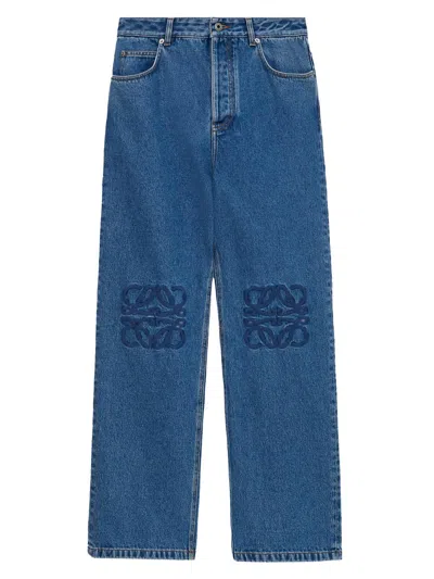 Loewe Denim Trousers Belt Loops Embroidered Back Pockets In Blue