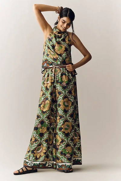 Alemais Womens  Liana Printed Silk Palazzo Trousers In Green