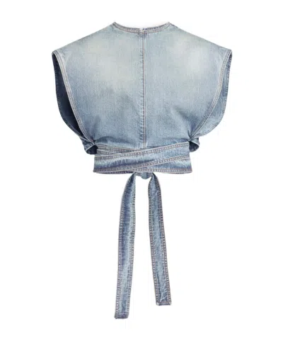 Alaïa Alaia Faded Blue Cotton Belted Top In Blue