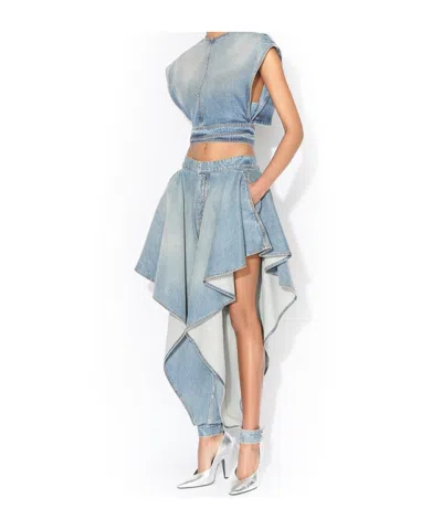 Alaïa Alaia Faded Blue Cotton Belted Top In Blue