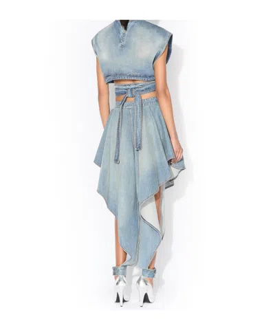 Alaïa Alaia Faded Blue Cotton Belted Top In Blue