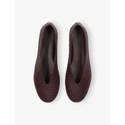 Bottega Veneta Women Rosa Flat Leather Ballerinas With Intrecciato Motif In Brown