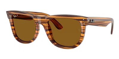 Ray Ban Wayfarer Reverse Sonnenbrillen Havana Gestreift Fassung Braun Glas Polarisiert 53-20 In Striped Havana