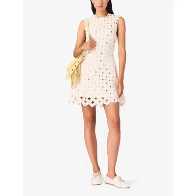 Maje Womens White Sleeveless Sequin-embellished Crochet Mini Dress