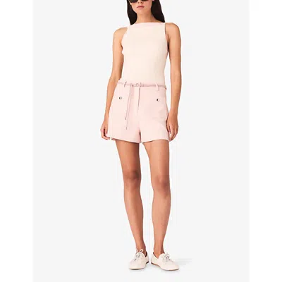 Maje Womens White Square-neck Ribbed Cotton-blend Top