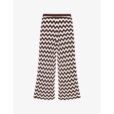 Maje Cotton Zigzag Crochet Trousers In Brown