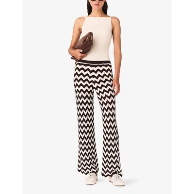 Maje Cotton Zigzag Crochet Trousers In Brown