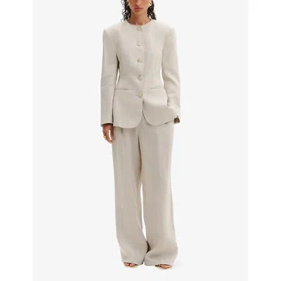 Malina Womens Sand Carol Round-neck Linen Blazer In Gray