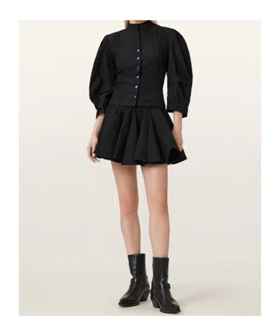 Allsaints Womens Black Tulip Gathered-waist Stretch-woven Mini Skirt