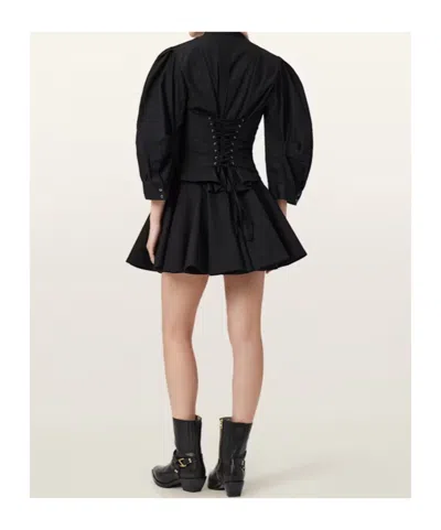 Allsaints Womens Black Tulip Gathered-waist Stretch-woven Mini Skirt