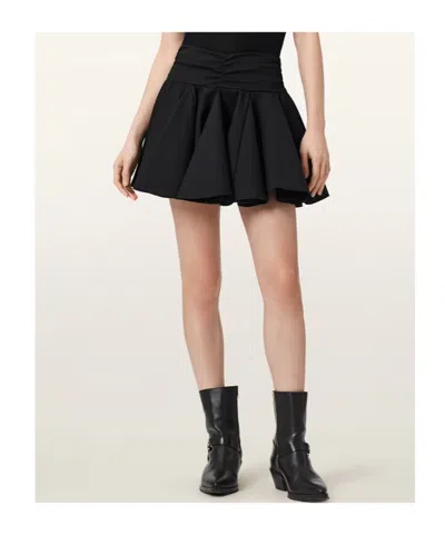 Allsaints Womens Black Tulip Gathered-waist Stretch-woven Mini Skirt