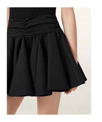 Allsaints Womens Black Tulip Gathered-waist Stretch-woven Mini Skirt