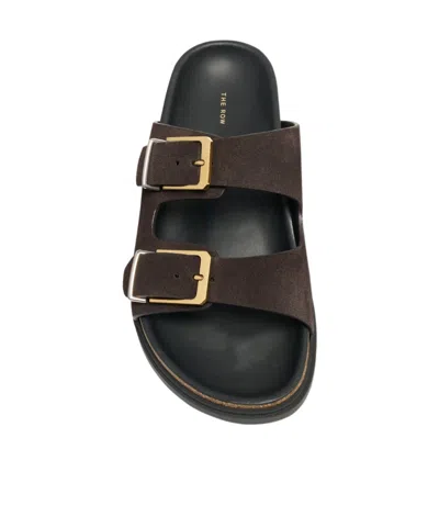 The Row Buckle Slide Sandals In Brown