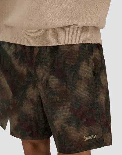 Herno Badeboxershorts Aus Tropical Pattern Ripstop In Black