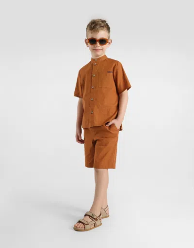 Dolce & Gabbana Cotton And Linen Canvas Shirt In Brown