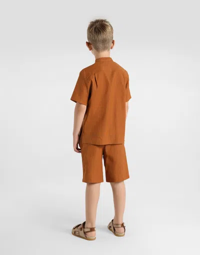 Dolce & Gabbana Cotton And Linen Canvas Shirt In Brown