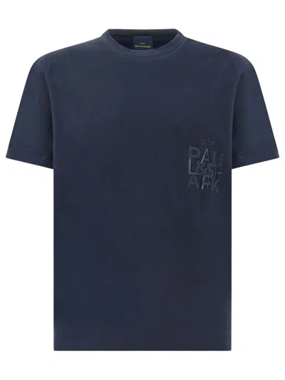 Paul & Shark Embroidered Cotton Jersey Crew Neck T Shirt In Blue