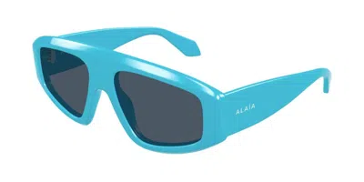 Alaïa Aa0092s Oversized Rectangular Sunglasses In Turquoise Blue In Blue