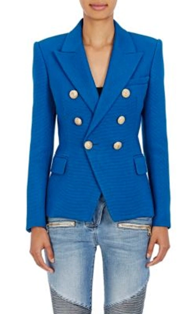 Balmain Cotton Blazer With Embossed Buttons In Blue
