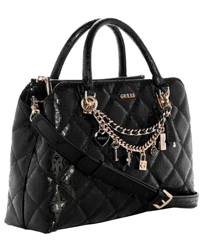 Guess Libby 2-compartment Medium Satchel Bag In Black